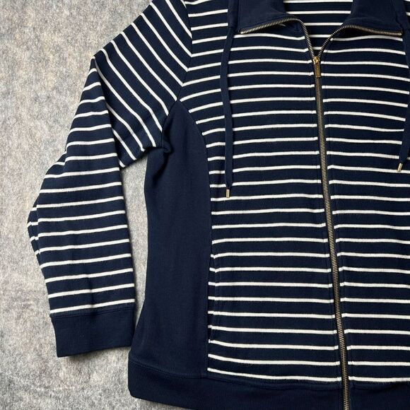 Lauren Ralph Lauren Sweater Jacket Womens 2X Navy Blue Striped Pockets - Picture 2 of 9
